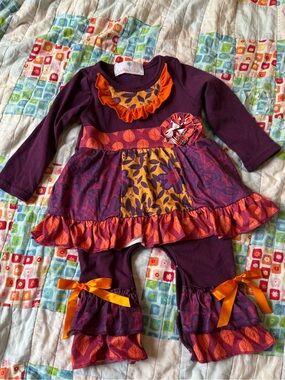 Wellie Kate Girls Purple & Orange Floral Ruffle  Romper